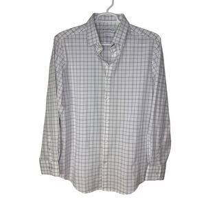 Mizzen Main Leeward Mens XXL Button Up Long Sleeve Trim Fit White Blue Red Plaid